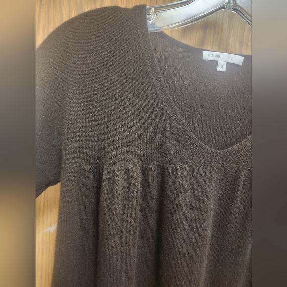 VINCE Brown Cashmere Tunic Sweater Dress V-Neck Sz M - Picture 3 of 6
